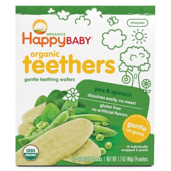 Bánh xốp hữu cơ vị đậu hà lan và rau bina Happy Baby