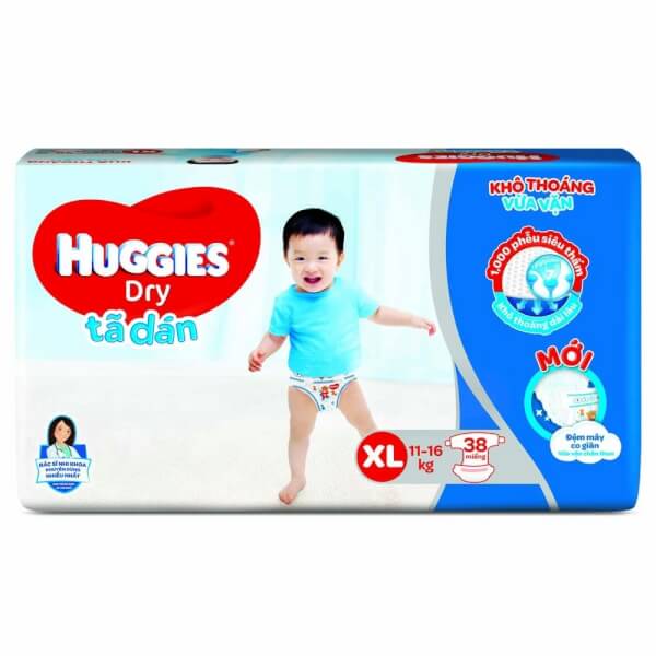 Bỉm tã dán Huggies Dry size XL 38 miếng (11-16kg)