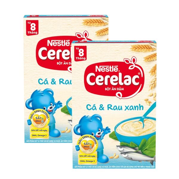 Combo 2 Bột Ăn Dặm Nestle Cerelac Cá - Rau Xanh, 200G