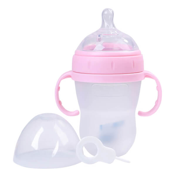 Bình Sữa Gluck Baby Premium Silicone Có Tay Cầm Cổ Rộng 240Ml (Hồng)