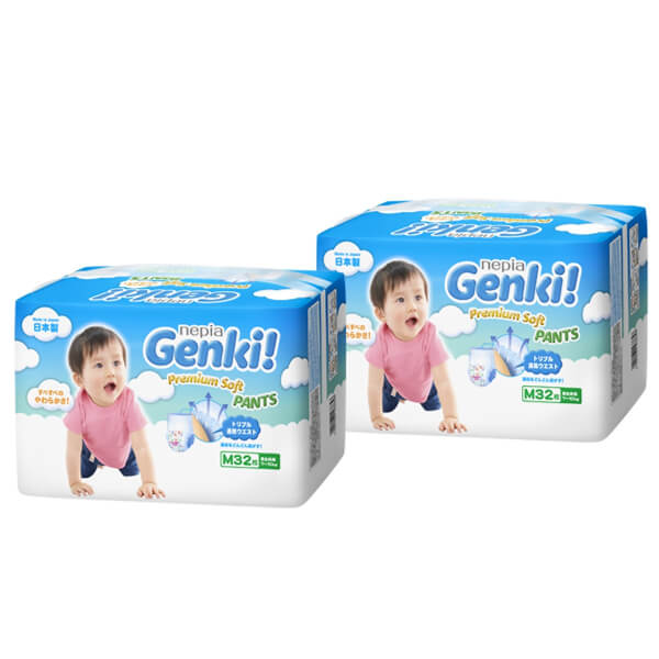 Combo 2 Gói Bỉm Tã Quần Genki Size M 32 Miếng (7 - 10Kg)