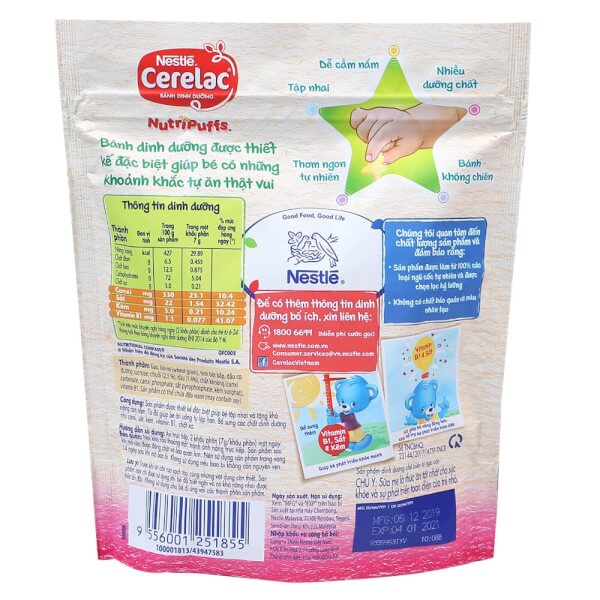 Bánh dinh dưỡng Nestle Cerelac Nutripuffs Vị Chuối và Dâu 50g