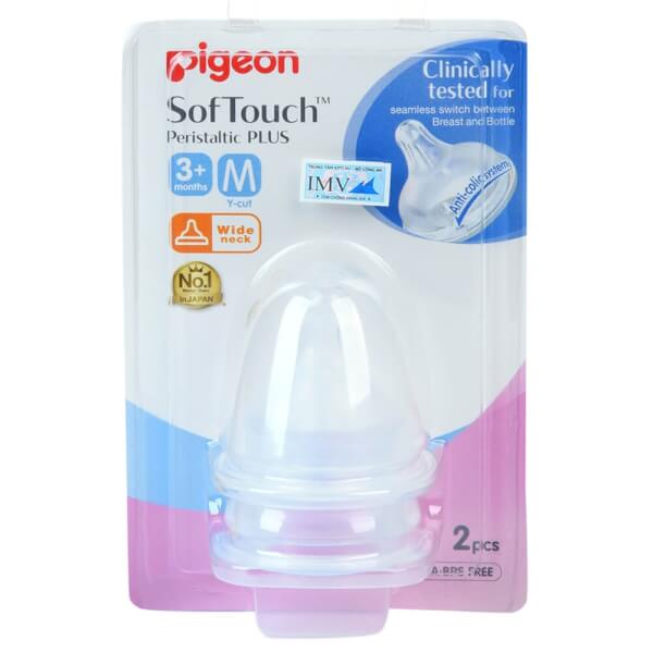 Combo 2 Núm ty thay bình sữa Pigeon cổ rộng plus (size M, 3-6M)