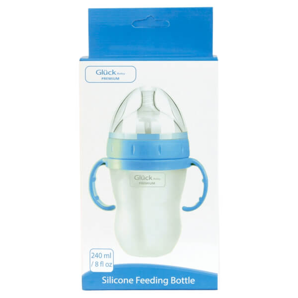 Combo 2 Bình sữa Gluck Baby Premium silicone có tay cầm cổ rộng 240ml (Xanh)