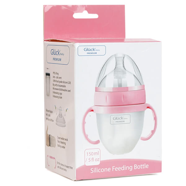 Combo 2 Bình sữa Gluck Baby Premium silicone có tay cầm cổ rộng 150ml (Hồng)