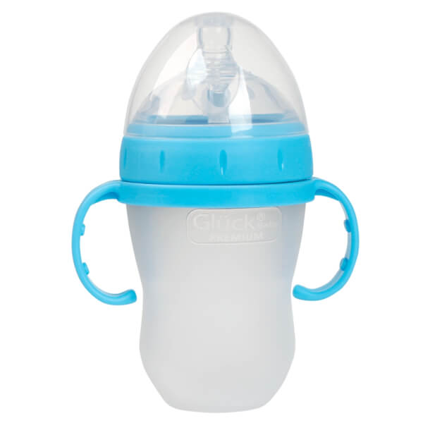 Combo 2 Bình sữa Gluck Baby Premium silicone có tay cầm cổ rộng 240ml (Xanh)