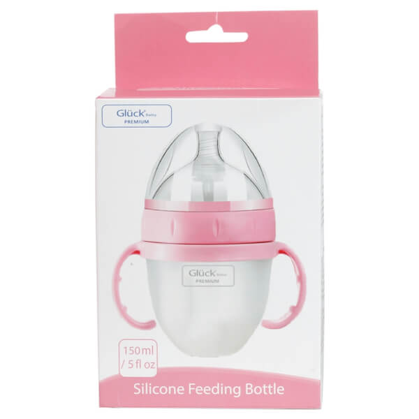 Combo 2 Bình sữa Gluck Baby Premium silicone có tay cầm cổ rộng 150ml (Hồng)