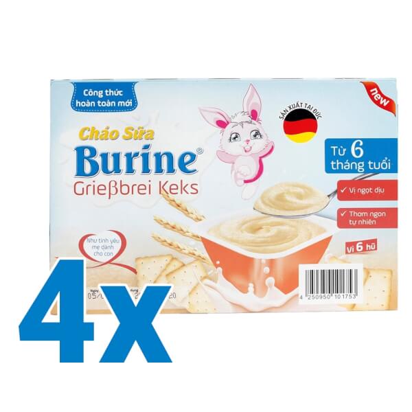 Combo 4 Vỉ Cháo Sữa Burine Grieβbrei Keks Dành Cho Trẻ Từ 6 Tháng Tuổi 320G