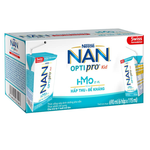 Thùng sữa dinh dưỡng pha sẵn Nestlé NAN OPTIPRO Kid 115ml (lốc 6 hộp)