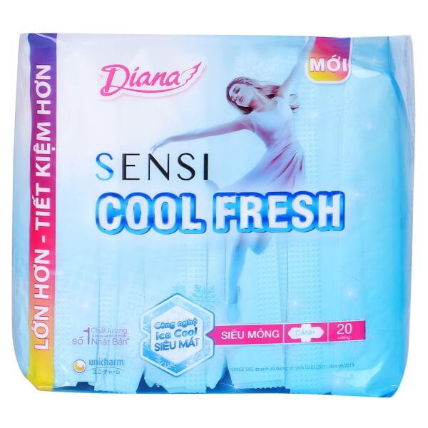 Băng Vệ Sinh Diana Sensi Cool Fresh Siêu Mỏng Cánh 23Cm 20 Miếng