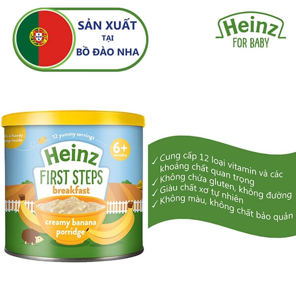 Thức ăn bổ sung dành cho trẻ từ 6 tháng tuổi trở lên: Cháo kem Chuối - Heinz Creamy Banana Porridge.