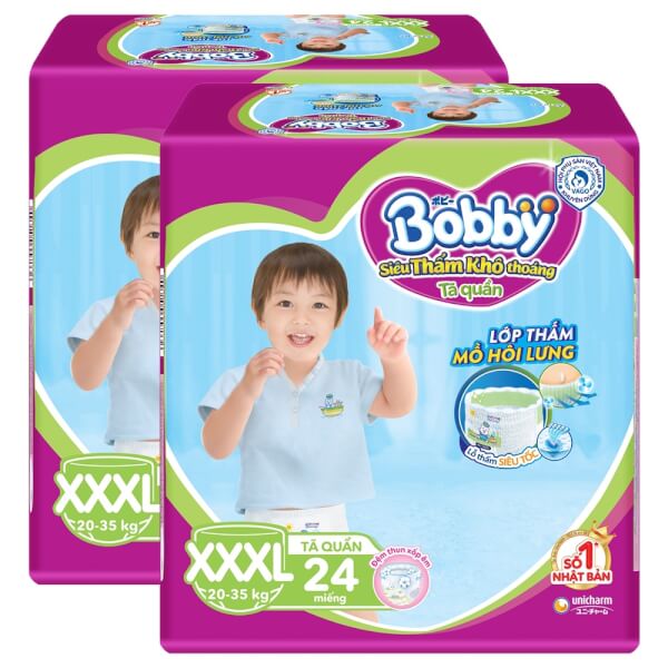 Combo 2 gói Bỉm tã quần Bobby size XXXL 24 miếng (20-35kg)