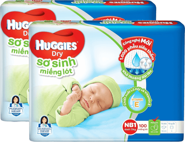 Combo 2 gói Miếng lót Huggies size Newborn 1 100 miếng (dưới 5kg)
