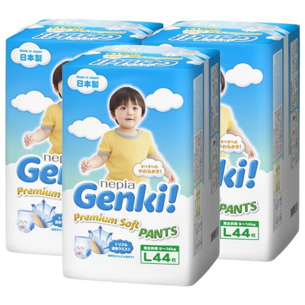 Combo 3 Gói Bỉm Tã Quần Genki Size L 44 Miếng (9 - 14Kg)