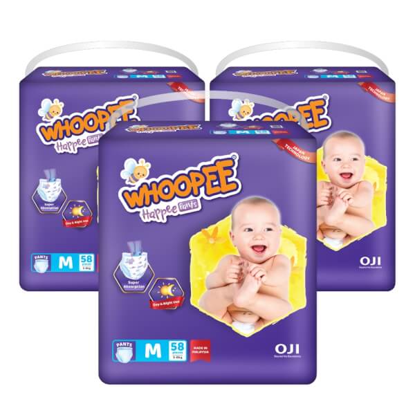 Combo 3 Gói Bỉm Tã Quần Whoopee Size M 58 Miếng (5 - 8Kg)