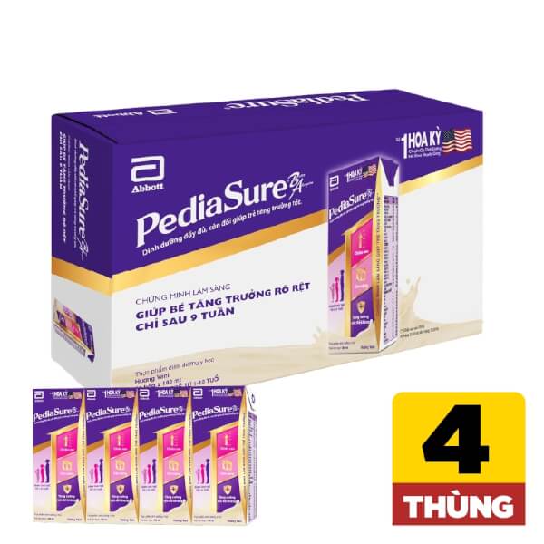 Combo 4 Thùng Thực Phẩm Dinh Dưỡng Y Học Cho Trẻ 1 - 10 Tuổi: Pediasure Hương Vani 180Ml (Lốc 4 Hộp) - 12 Lốc/Thùng