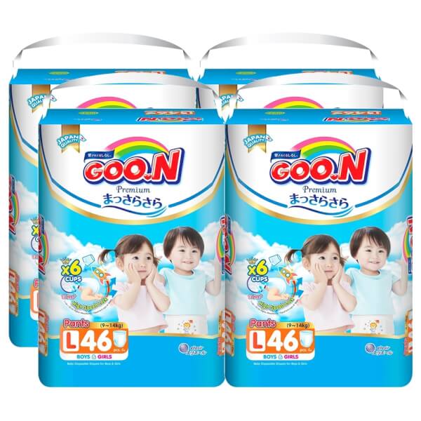 Combo 4 gói Bỉm tã quần Goon Premium size L 46 miếng (9-14kg)