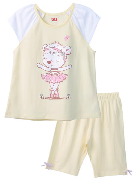 Bộ Thun Mặc Nhà Bé Gái Ngắn Cf G0920003 (1 - 6Y, Vàng)