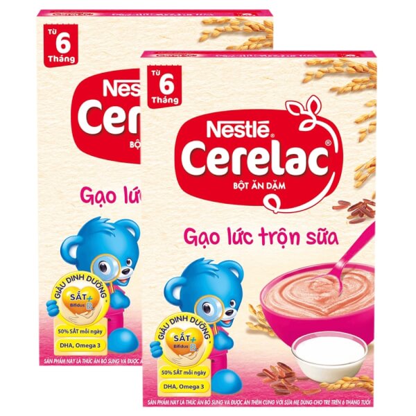 Combo 2 Bột Ăn Dặm Nestle Cerelac Gạo Lức Trộn Sữa, 200G