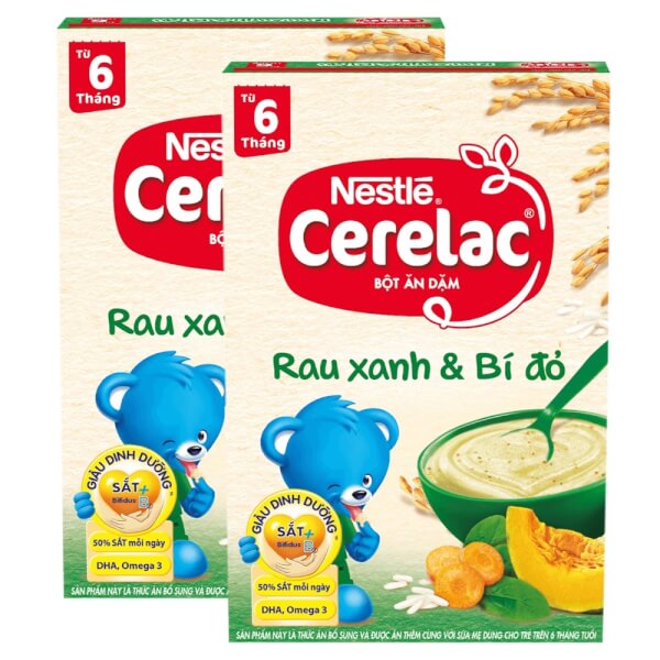 Combo 2 Bột Ăn Dặm Nestle Cerelac Rau Xanh - Bí Đỏ, 200G