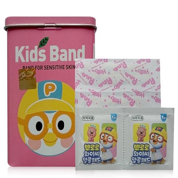 Băng Keo Cá Nhân Kids Band (Pororo - Hộp Thiếc Màu Hồng) 25 Miếng