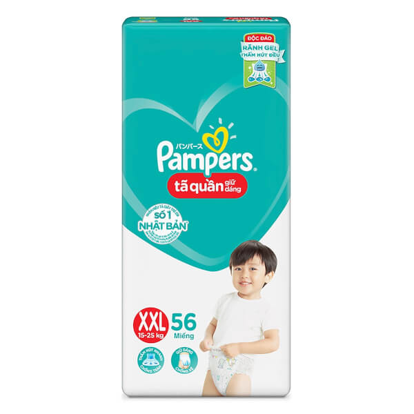 Bỉm Tã Quần Pampers Giữ Dáng Super Jumbo Size Xxl, 56 Miếng (15 - 25Kg) (Giao Ngẫu Nhiên)