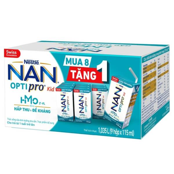Combo 5 thùng sữa dinh dưỡng pha sẵn Nestlé NAN OPTIPRO Kid 115ml (Mua 8 tặng 1)