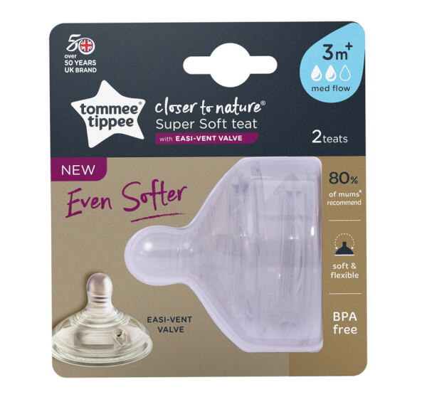 Núm Ty Tommee Tippee Closer To Nature Medium Flow 3 - 6 Tháng (Vỉ Đôi)