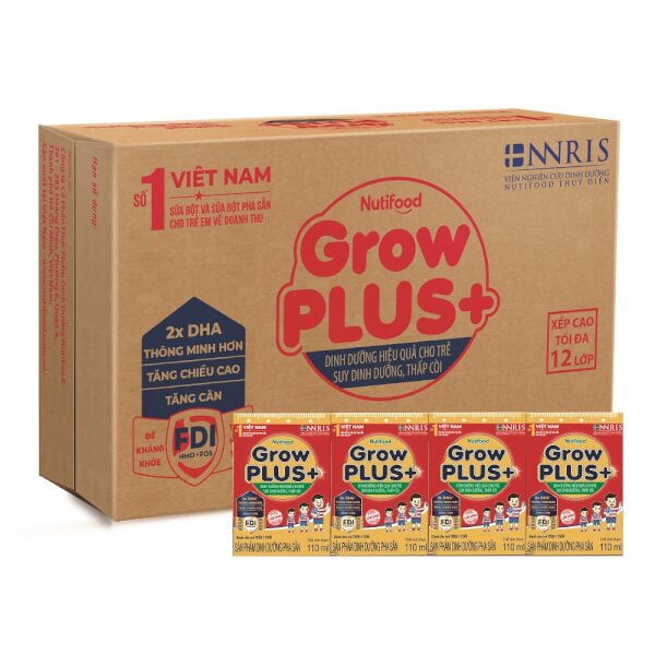 Thùng Sữa Growplus+ Hộp 110Ml (Lốc 4 Hộp)