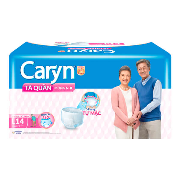 Tã Quần Năng Hoạt  Caryn Loại Mỏng Nhẹ Size L (Bụng 75 - 100 Cm) - 14 Miếng