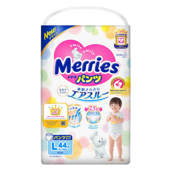 Bỉm Tã Quần Merries Size L 44 Miếng (9 - 14Kg)