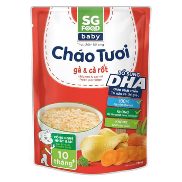 Cháo tươi Baby gà cà rốt, SG Food, 10 tháng, 240g