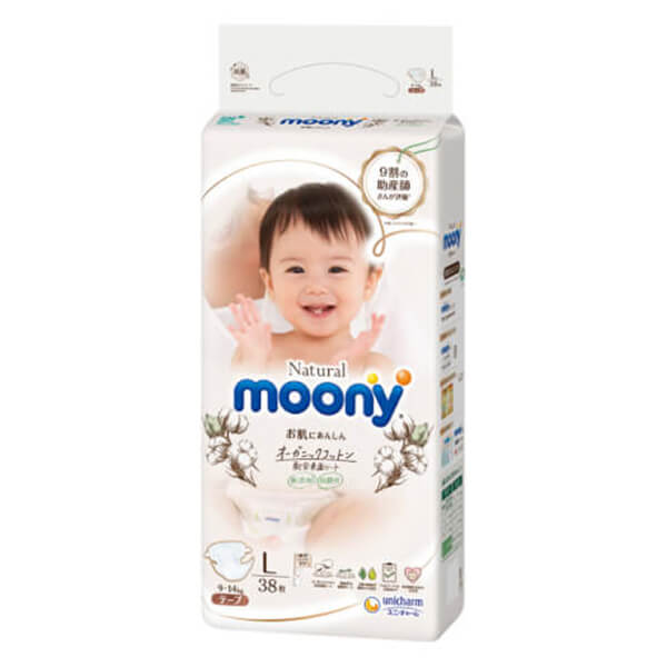 Bỉm Tã Dán Moony Natural Size L 38 Miếng (9 - 14Kg)