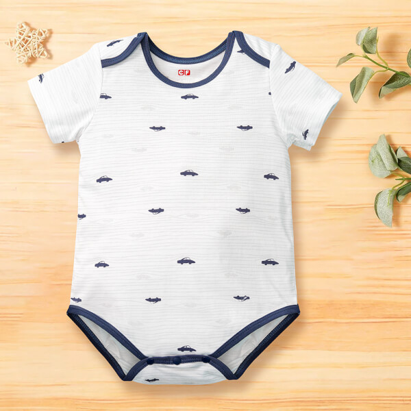 Bodysuit Bé Trai Tam Giác - Họa Tiết Oto Cf I0621006 (0 - 12M, Trắng - Xanh)