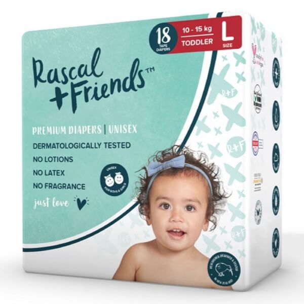 Tã Dán Rascal + Friends (L, 10 - 15Kg, 18 Miếng)