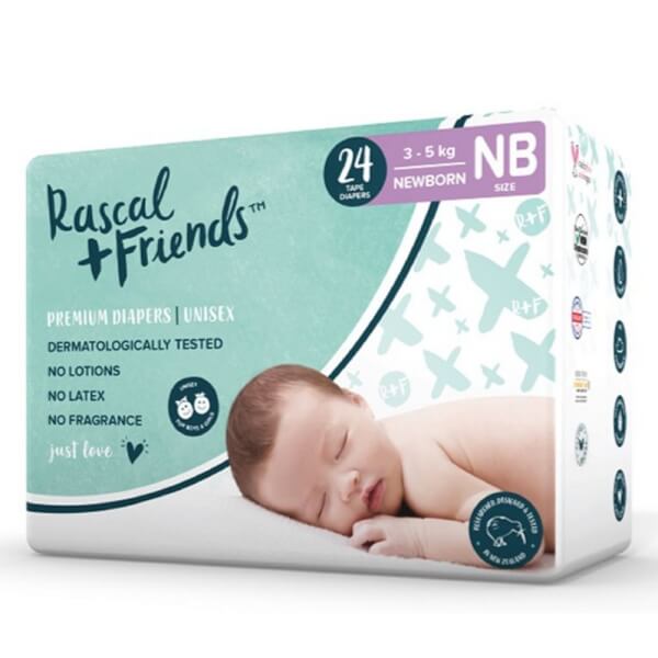 Tã Dán Sơ Sinh Rascal + Friends (Nb, 3 - 5Kg, 24 Miếng)