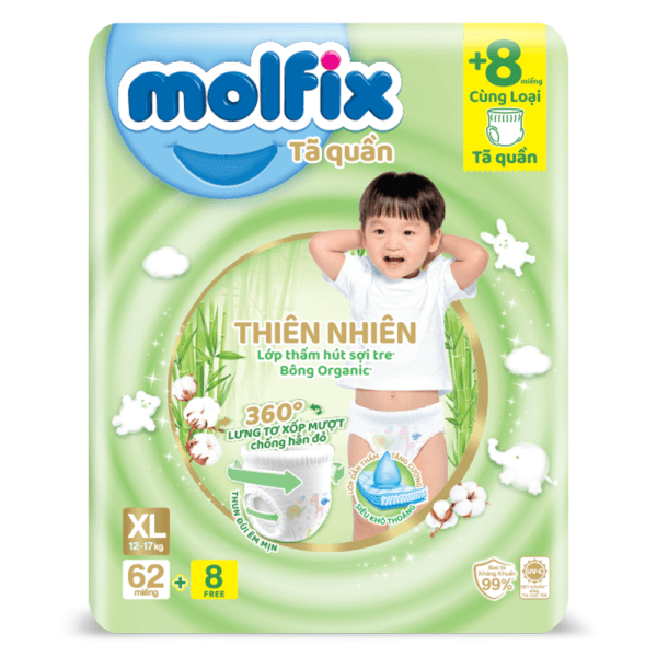 Tã quần Molfix thiên nhiên (XL, 12-17kg, 62 miếng) (giao bao bì ngẫu nhiên)