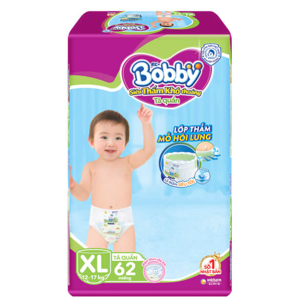 Combo 2 gói Bỉm tã quần Bobby size XL 62 miếng (12-17kg)