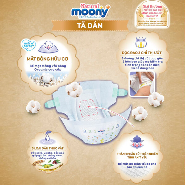 Combo 4 gói Bỉm tã dán Moony Natural size Newborn 63 miếng (dưới 5kg)