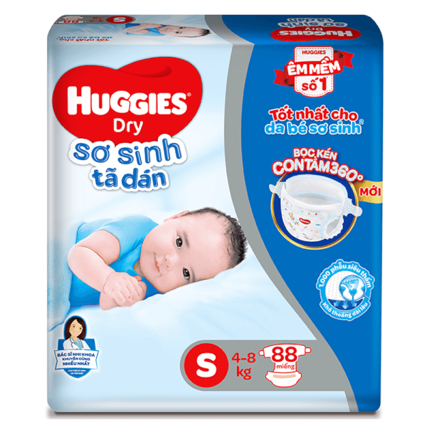 Bỉm Tã Dán Sơ Sinh Huggies Dry Size S 88 Miếng (4 - 8Kg)