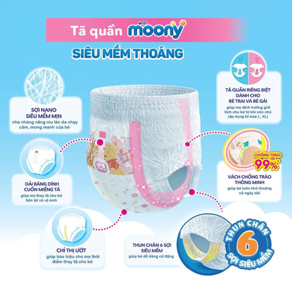 Combo 2 gói Bỉm tã quần Moony bé gái size XL 38 miếng (12-22kg)