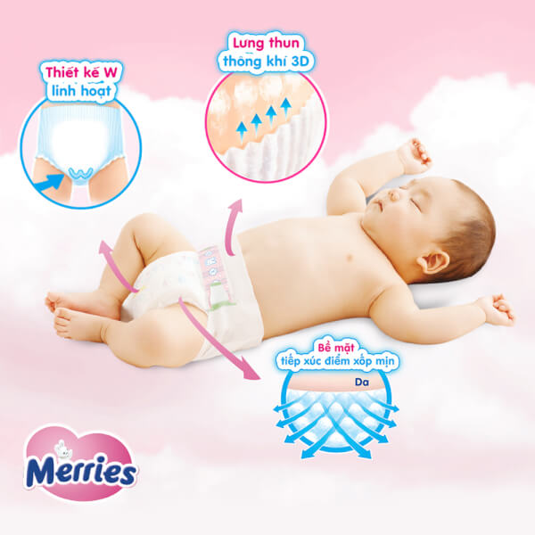 Combo 12 Bỉm tã dán Merries 1st Premium (S, 4-8kg, 60 miếng)