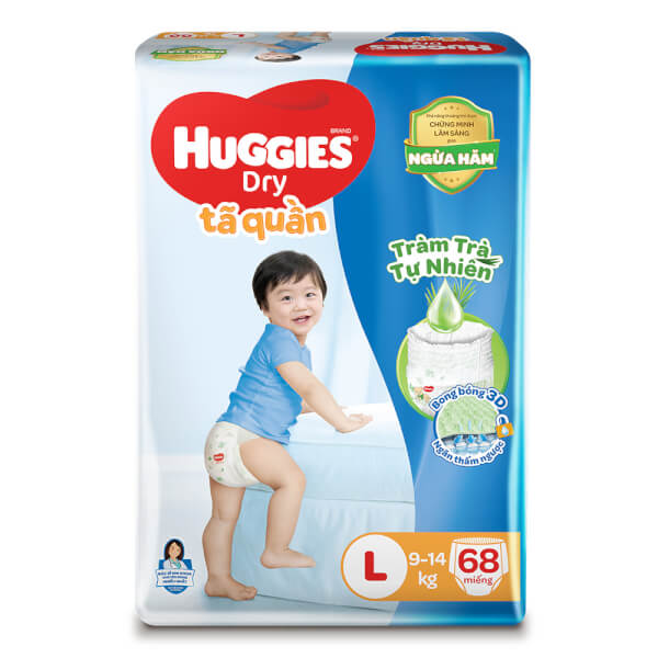 Combo 4 gói Bỉm tã quần Huggies Dry size L 68 miếng (9-14kg)