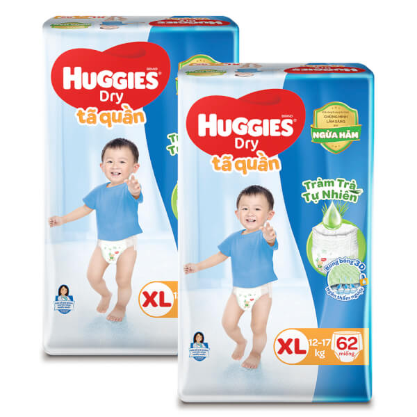 Combo 2 gói Bỉm tã quần Huggies Dry size XL 62 miếng (12-17kg) (Sản phẩm sẽ được giao với bao bì ngẫu nhiên)