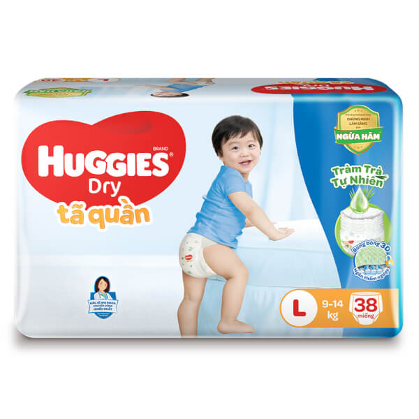 Bỉm Tã Quần Huggies Dry Size L 38 Miếng (9 - 14Kg) (Sản Phẩm Sẽ Được Giao Với Bao Bì Ngẫu Nhiên)