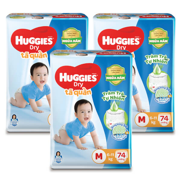 Combo 3 gói Bỉm tã quần Huggies Dry size M 74 miếng (6-11kg) (Sản phẩm sẽ được giao với bao bì ngẫu nhiên)