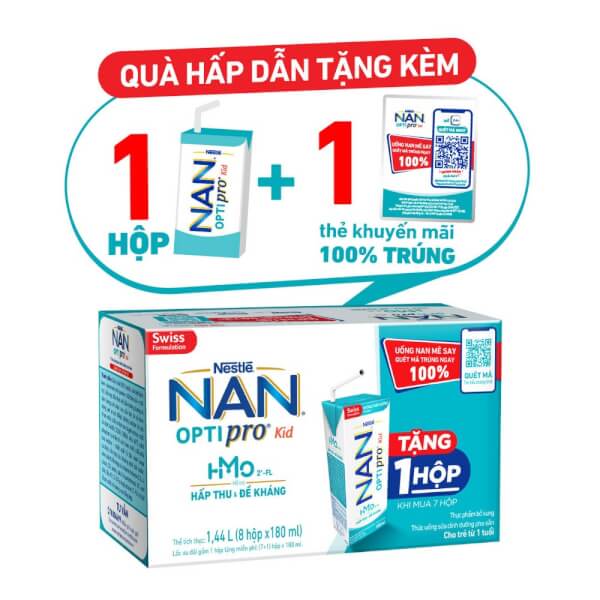 Combo 2 thùng sữa dinh dưỡng pha sẵn Nestlé NAN OPTIPRO Kid 180ml (Mua 7 tặng 1)