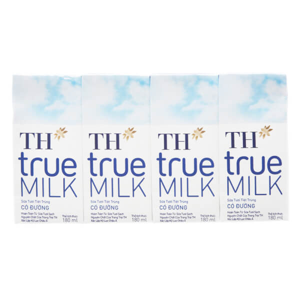 Sữa Tươi Tiệt Trùng Th True Milk Có Đường 180Ml (Lốc 4 Hộp)