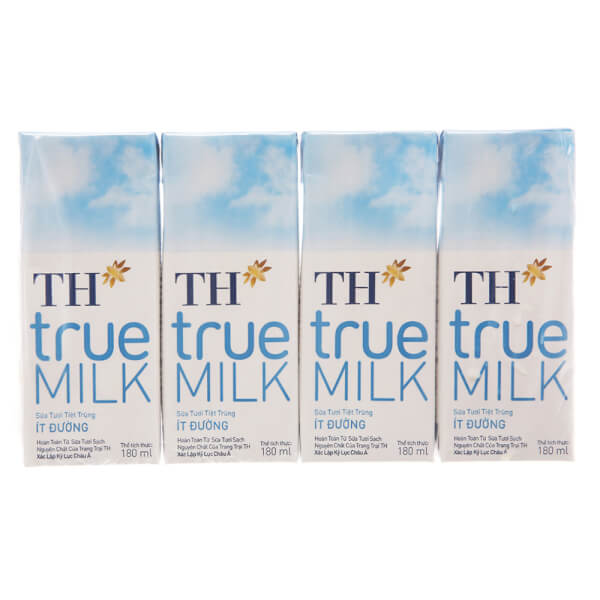 Sữa Tươi Tiệt Trùng Th True Milk Ít Đường 180Ml (Lốc 4 Hộp)