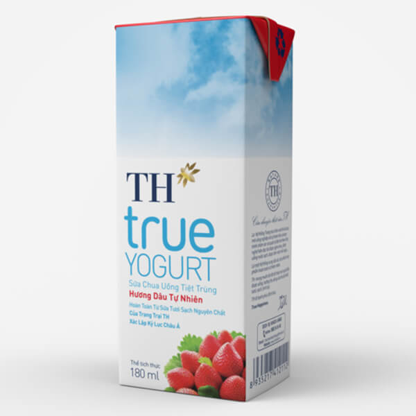 Sữa Chua Uống Tiệt Trùng Hương Dâu Th True Yogurt 180Ml (Lốc 4 Hộp)